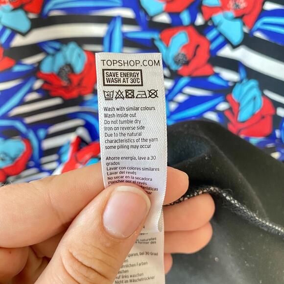 TOPSHOP Dress Floral Mini Sleeveless High Neck Scuba Stripe Blue Pink Black 6 - Picture 8 of 8